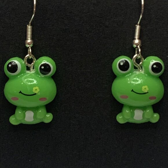 Frog Earring, Amphibian Earring, Gift Earring, Frog Jewelry, Cute Earring, Silly - Picture 1 of 7